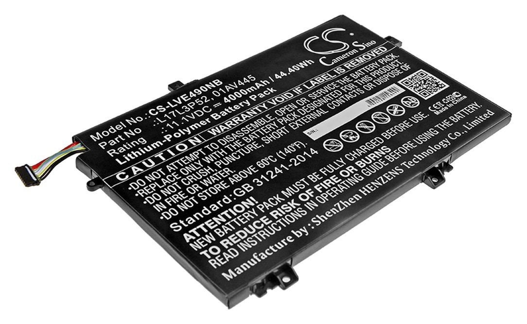 Аккумуляторная батарея CameronSino для Lenovo ThinkPad E590, ThinkPad E490, 11.1V, 4000mAh, 44.4Wh, черный (CS-LVE490NB)