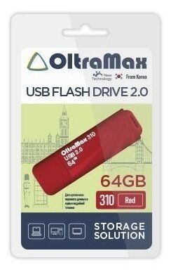 

Флешка 64Gb USB 2.0 OltraMax 310 OM-64GB-310-Red, красный (OM-64GB-310-Red), OM-64GB-310-Red