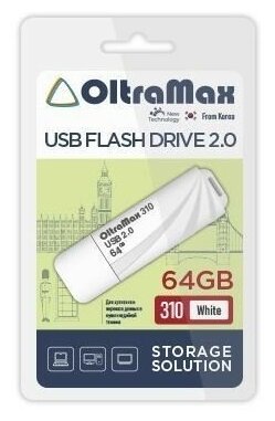 

Флешка 64Gb USB 2.0 OltraMax 310 OM-64GB-310-White, белый (OM-64GB-310-White), OM-64GB-310-White