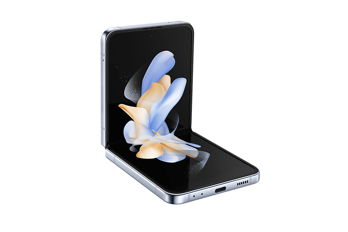 

Смартфон Samsung Galaxy Z Flip 4, 6.7" 1080x2640 Dynamic AMOLED 2X, Qualcomm Snapdragon 8 Gen1, 8Gb RAM, 256Gb, 3G/4G/5G, NFC, Wi-Fi, BT, 2xCam, 2-Sim (nano SIM+eSIM), 3700mAh, USB Type-C, Android 12, голубой (SM-F721BLBHSKZ), Galaxy Z Flip 4