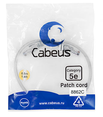 

Патч-корд UTP кат.5e, 0.5 м, RJ45-RJ45, серый, LSZH, Cabeus PC-UTP-RJ45-Cat.5e-0.5m-LSZH (PC-UTP-RJ45-Cat.5e-0.5m-LSZH), PC-UTP-RJ45-Cat.5e-0.5m-LSZH