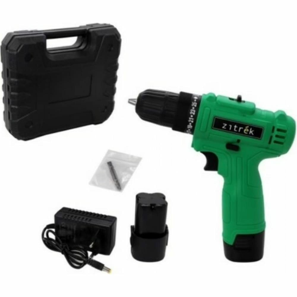 

Дрель-шуруповерт Zitrek Green 16.8-Li-ion, аккумуляторный, 28 Н·м, 1350 об/мин, 16.8V, 1.5 А·ч, Li-Ion, два акб, быстрозажимной патрон, кейс, 1.8кг (063-4040), Green 16.8-Li-ion