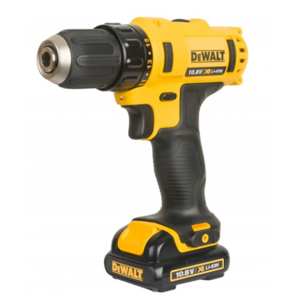 Дрель-шуруповерт DeWALT DCD710C2P, аккумуляторный, 24 нм, 1500 об/мин, 10.8V, 1.3 А·ч, Li-Ion, два акб, быстрозажимной патрон, кейс, 1.1 кг