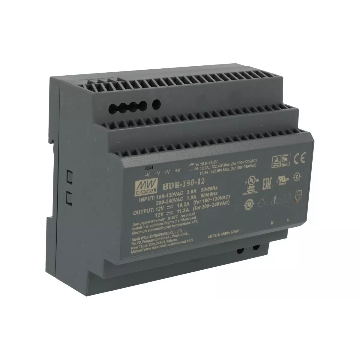 

Блок питания Mean Well HDR-150-12, на DIN-рейку, черный (HDR-150-12 MW), HDR-150-12