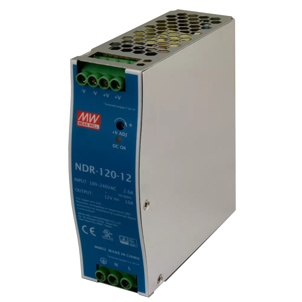 

Блок питания Mean Well NDR-120-12, на DIN-рейку, 12В, 10А, 120Вт, голубой/серебристый (NDR-120-12 MW), NDR-120-12