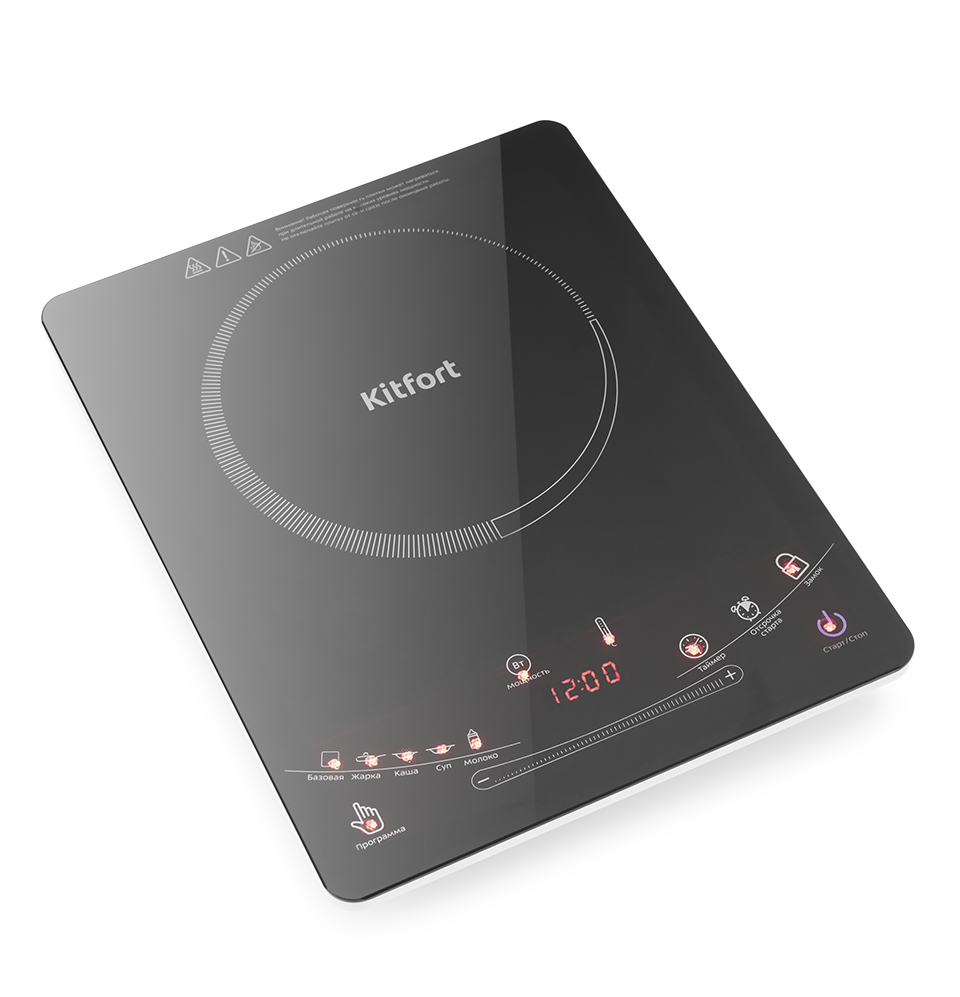 

Плита компактная электрическая Kitfort Ultra Slim KT-106, стеклокерамика, индукционная, 2000Вт, конфорок - 1шт., черный, KT-106
