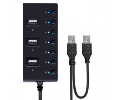 Концентратор Ginzzu GR-487UAB, 7xUSB 2.0, черный, Блок питания - фото 1