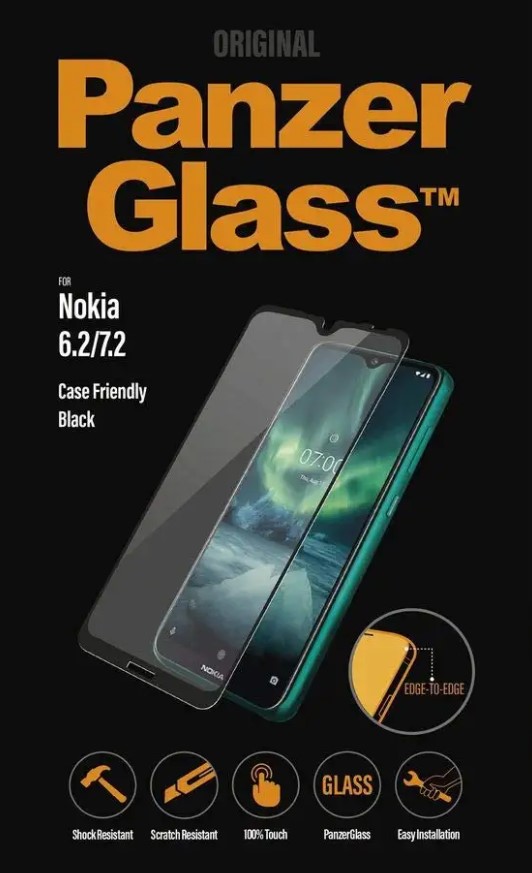 Защитное стекло PanzerGlass для экрана смартфона Nokia 6.2/7.2, FullScreen, черная рамка, 3D (PG-6773)