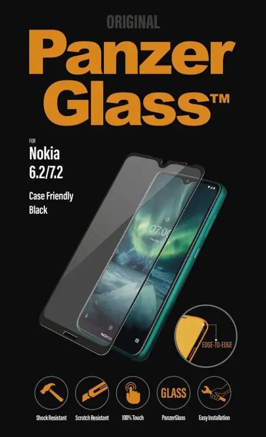 

Защитное стекло PanzerGlass для экрана смартфона Nokia 6.2/7.2, FullScreen, черная рамка, 3D (PG-6773)