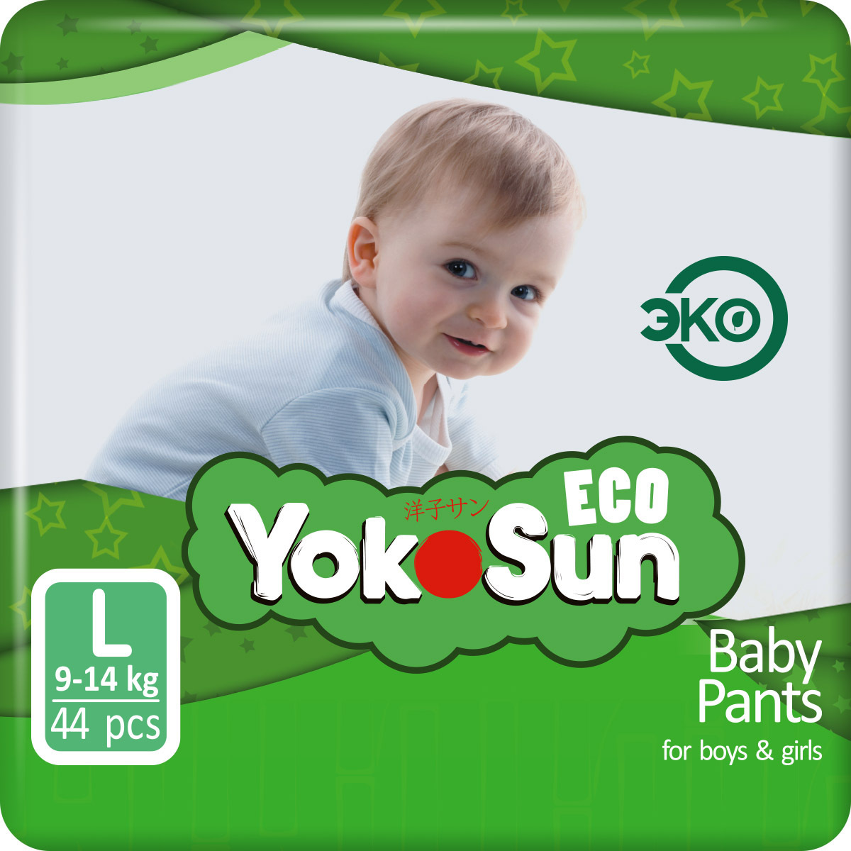 

Детские подгузники-трусики YokoSun Eco L, 9-14 кг, 44 шт