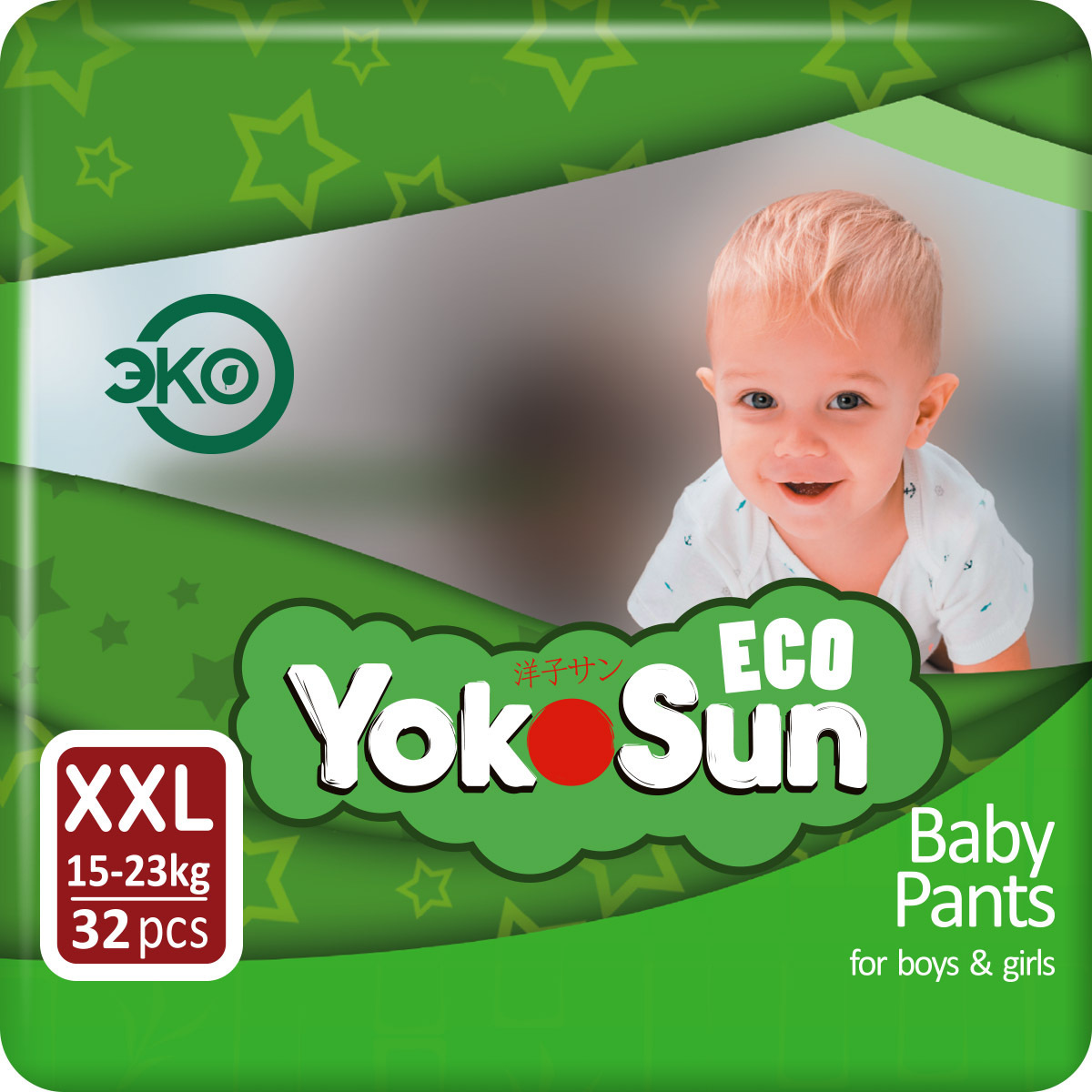 

Детские подгузники-трусики YokoSun Eco XXL, 15-23 кг, 32 шт
