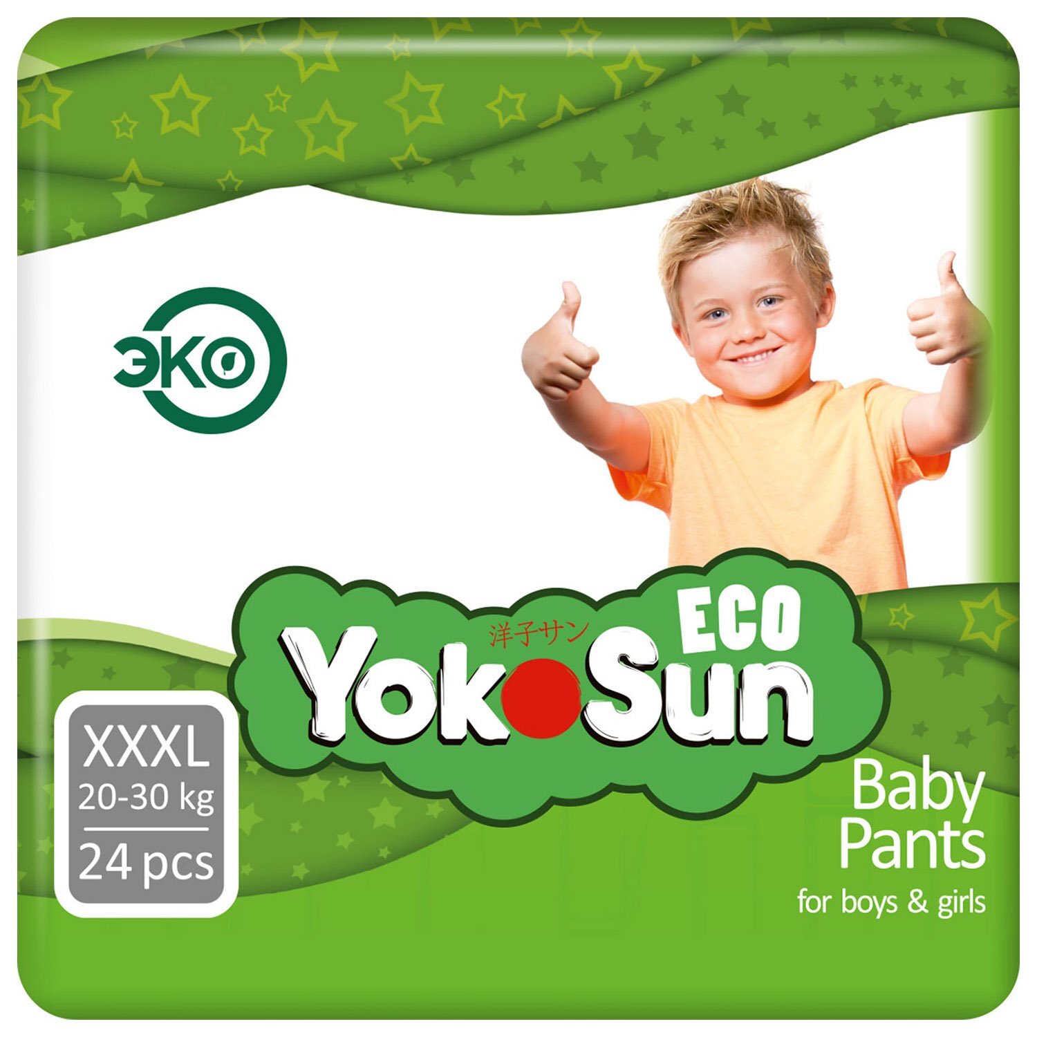 

Детские подгузники-трусики YokoSun Eco XXXL, 20-30кг, 24шт