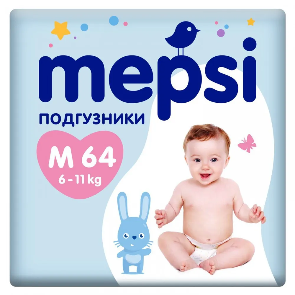 

Детские подгузники Mepsi М, 6-11кг, 64шт.