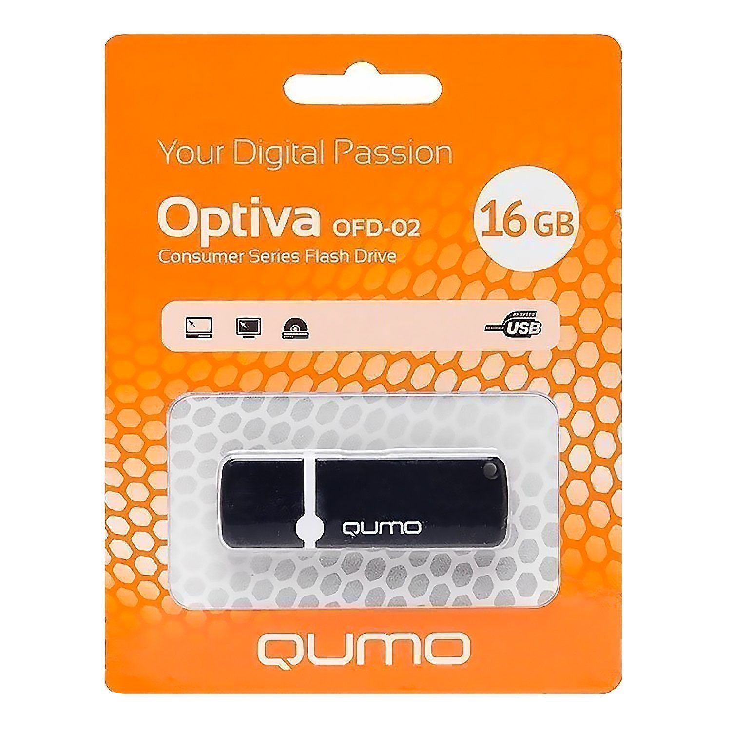 

Флешка 16Gb USB 2.0 QUMO Optiva OFD-02, черный, Optiva OFD-02