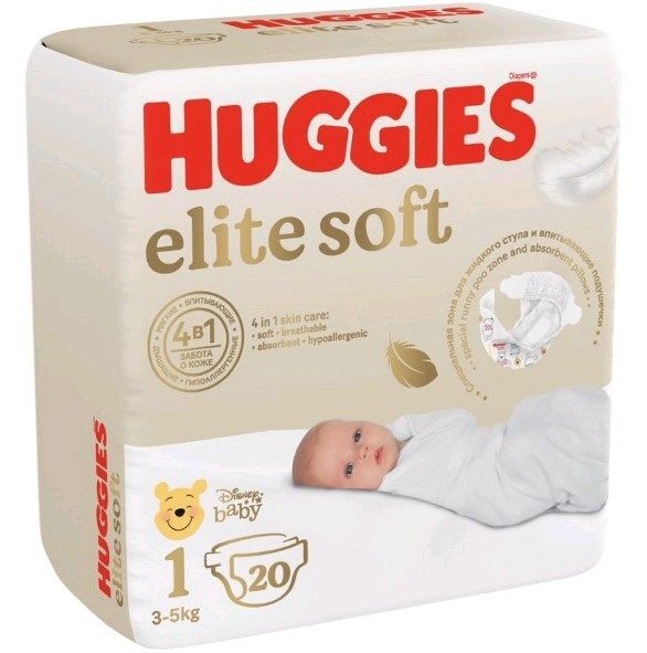 

Детские подгузники Huggies Elite Soft 1, 3-5кг, 20шт.