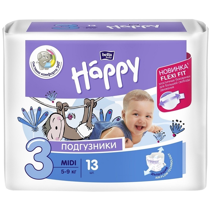 

Детские подгузники Bella baby Happy М, 5-9кг, 13шт.