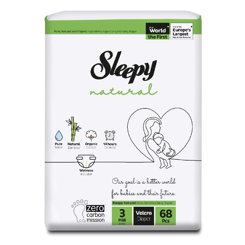 

Детские подгузники Sleepy Natural Double Jumbo Pack 3, 4-9 кг, 68 шт