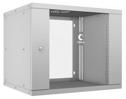 Шкаф телекоммуникационный настенный 9U 550x450 мм, стекло/металл, серый, разборный, Cabeus LIGHT WSC-05D-9U55/45 (WSC-05D-9U55/45)