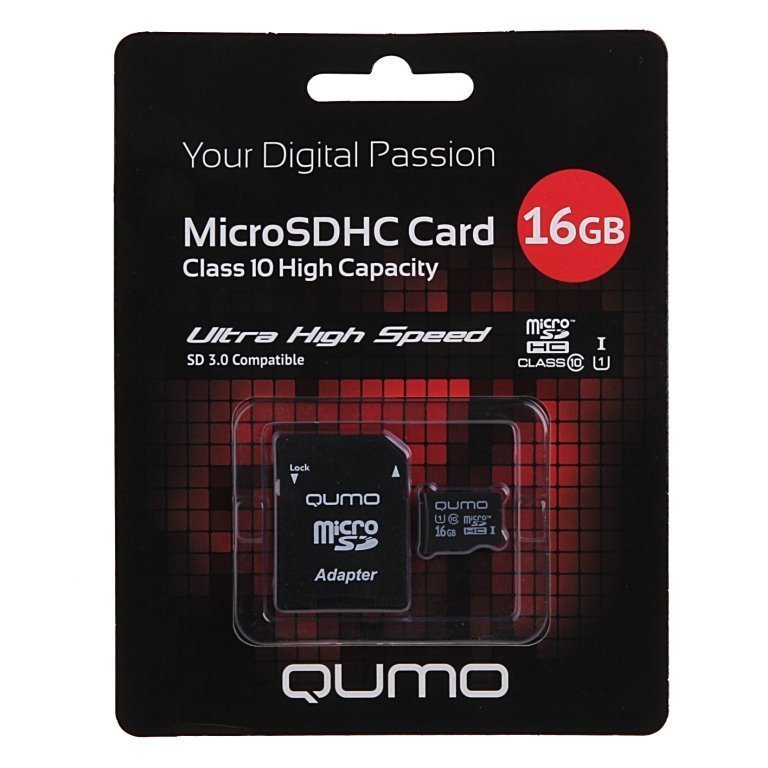 Карта памяти 16Gb microSDHC Qumo Class 10 UHS-I 3.0 + адаптер