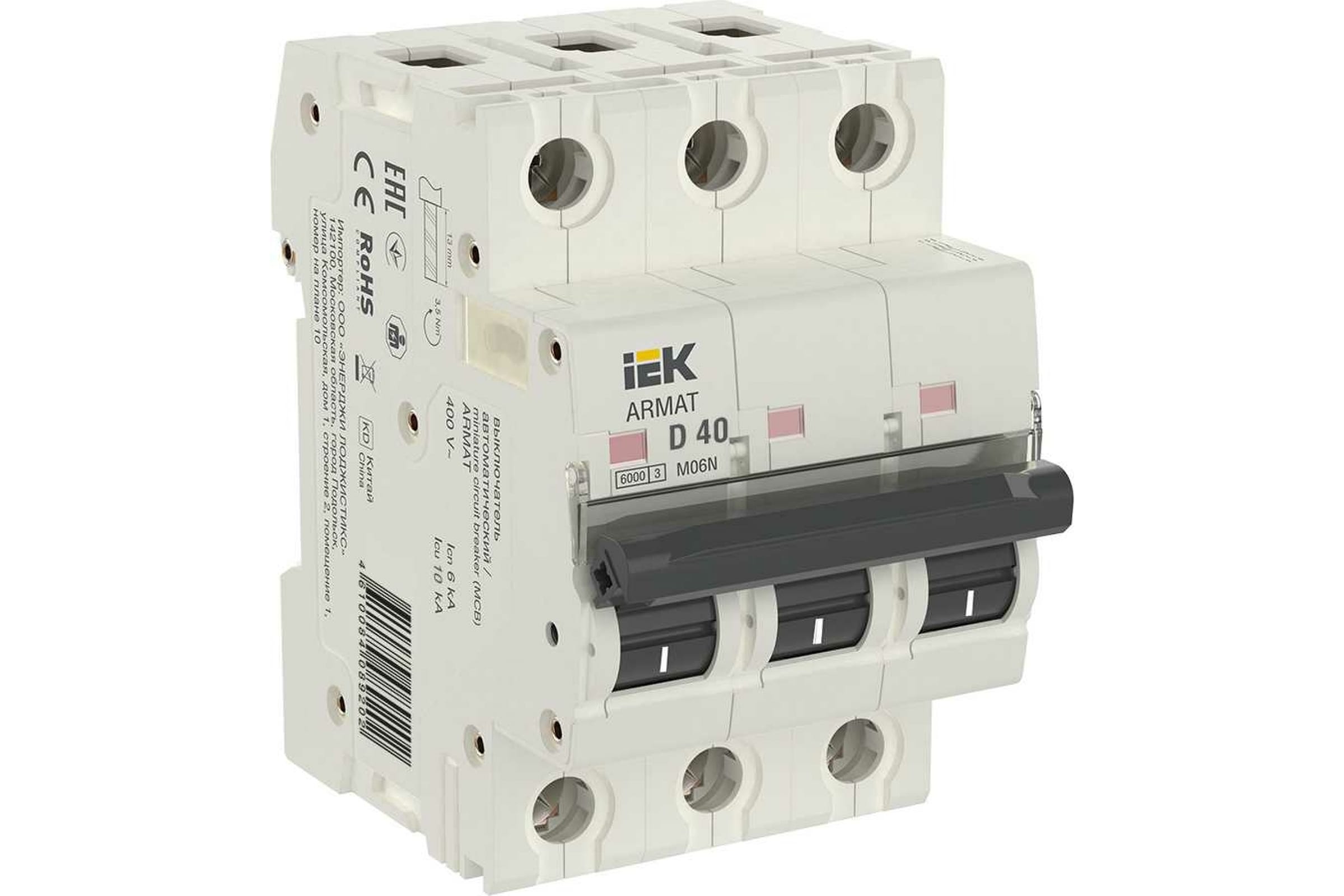 

Выключатель автоматический IEK M06N Armat трехполюсный (3P/3П) 40A D - (AR-M06N-3-D040), M06N