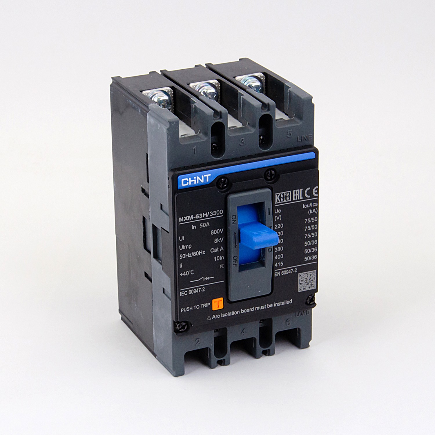 

Выключатель автоматический CHINT NXM-63S трехполюсный (3P/3П) 50A 25кА (205888), NXM-63S