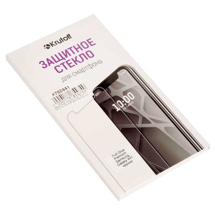 

Защитное стекло Premium Krutoff для экрана смартфона Samsung Samsung Galaxy A41, Full Glue, защита динамика, черная рамка (782441)