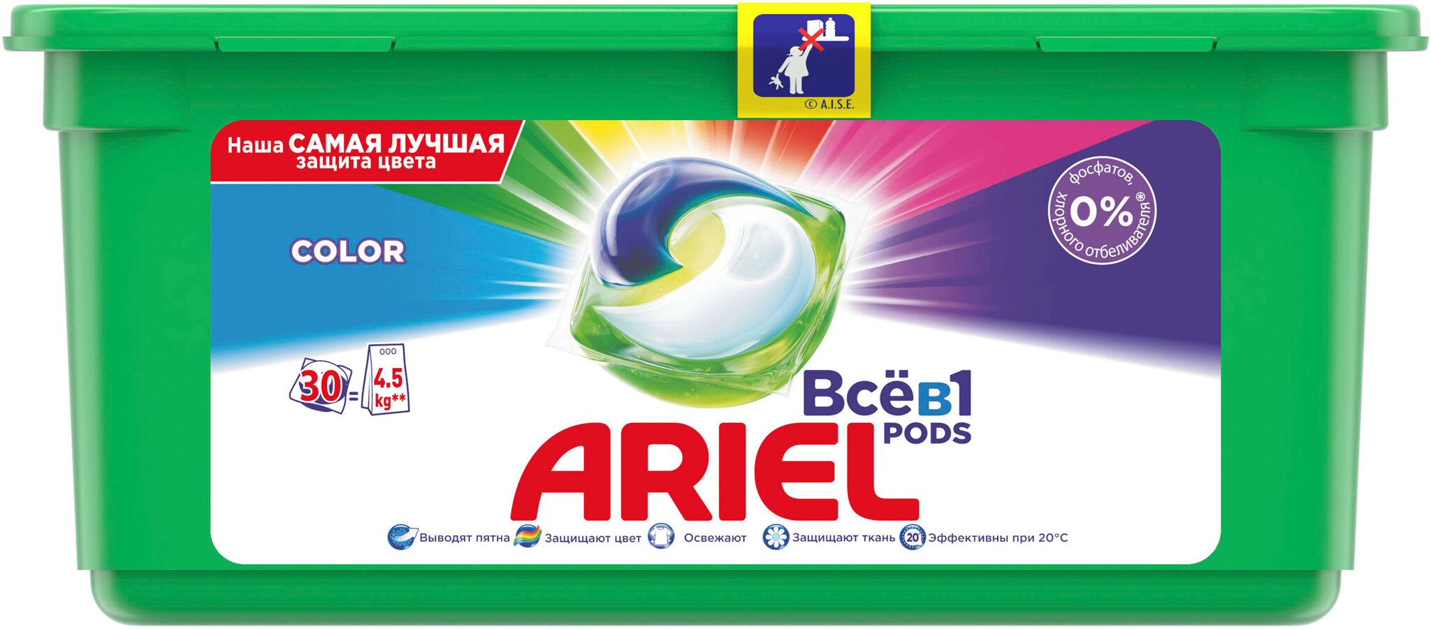 

Капсулы для стирки Ariel Pods Всё-в-1 Color, для цветных тканей, 30шт, Color