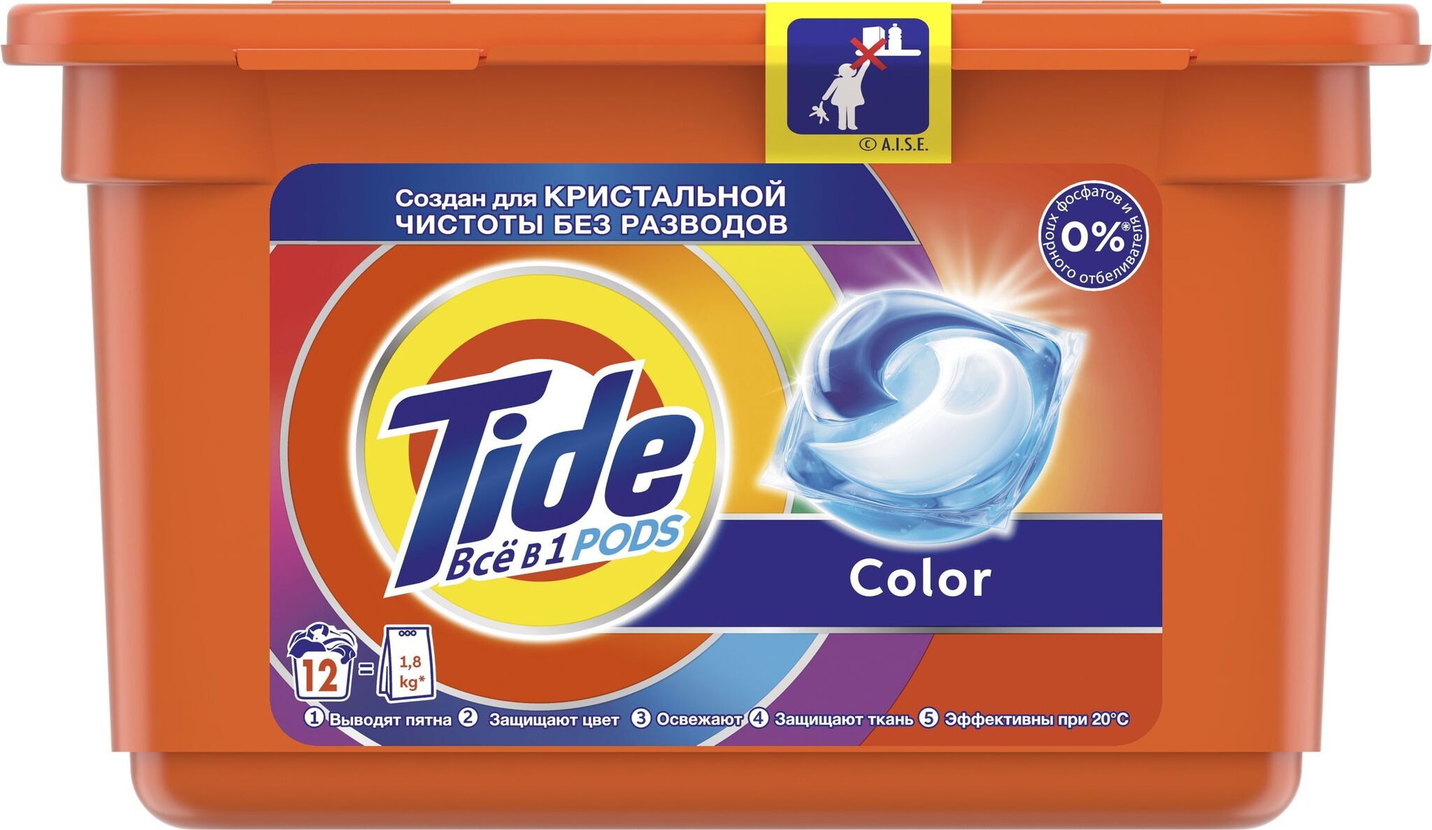 

Капсулы для стирки Tide Pods Всё-в-1 Color, для цветных тканей, 12шт, Color