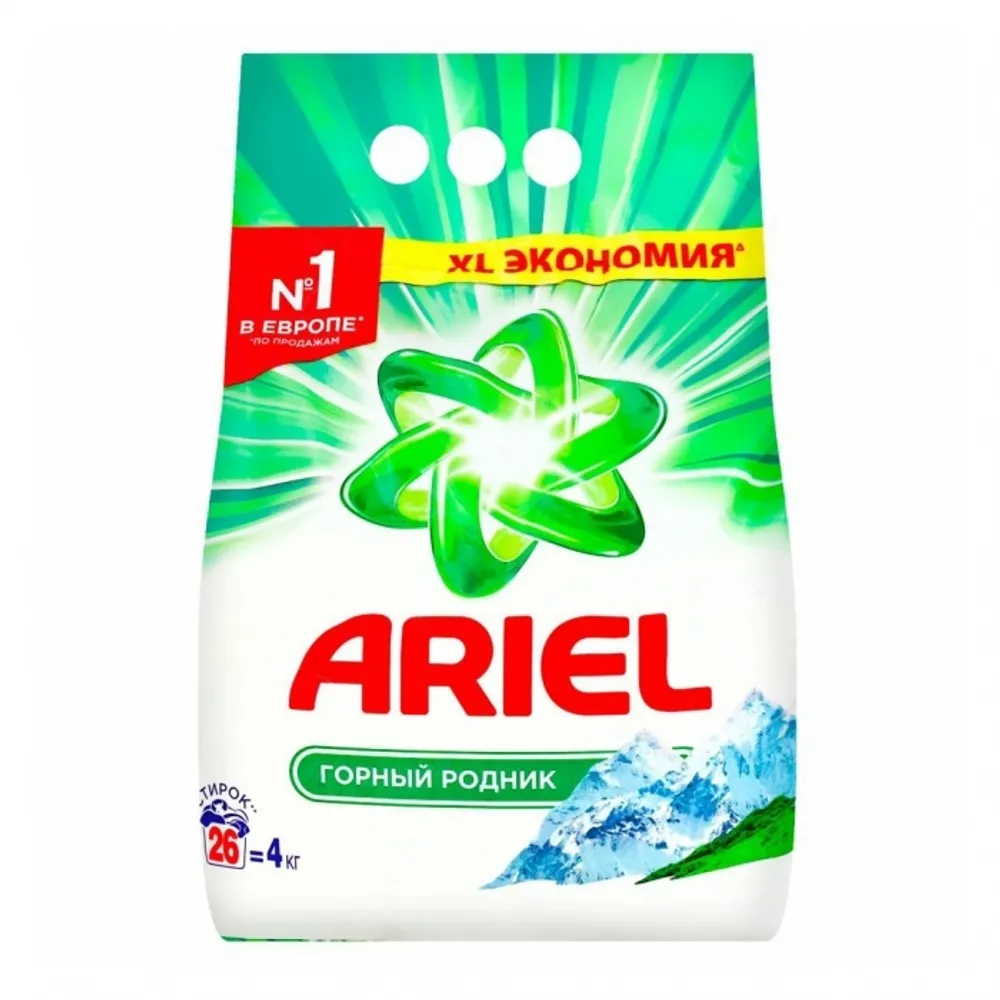 

Стиральный порошок Ariel Горный родник, белое и цветное белье, 4кг, Горный родник