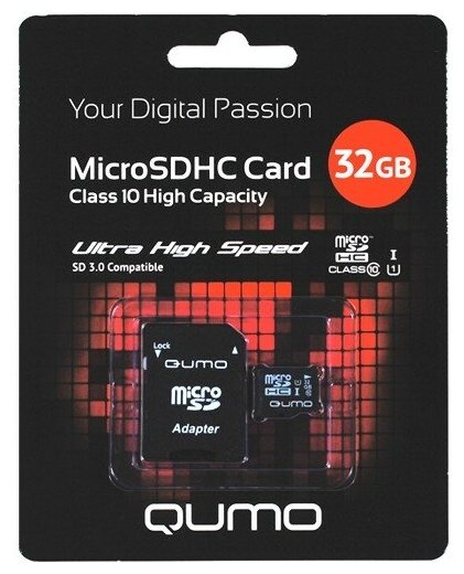 Карта памяти 32Gb microSDHC Qumo Class 10 UHS-I адаптер 0 590₽