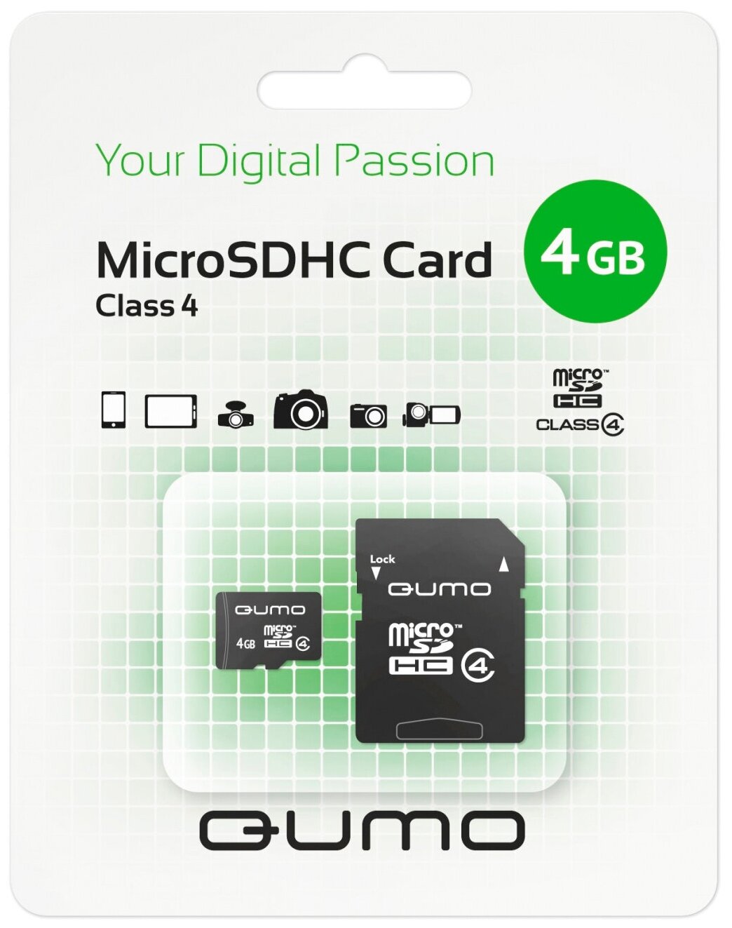 Карта памяти 4Gb microSDHC Qumo Class 4 + адаптер (0)