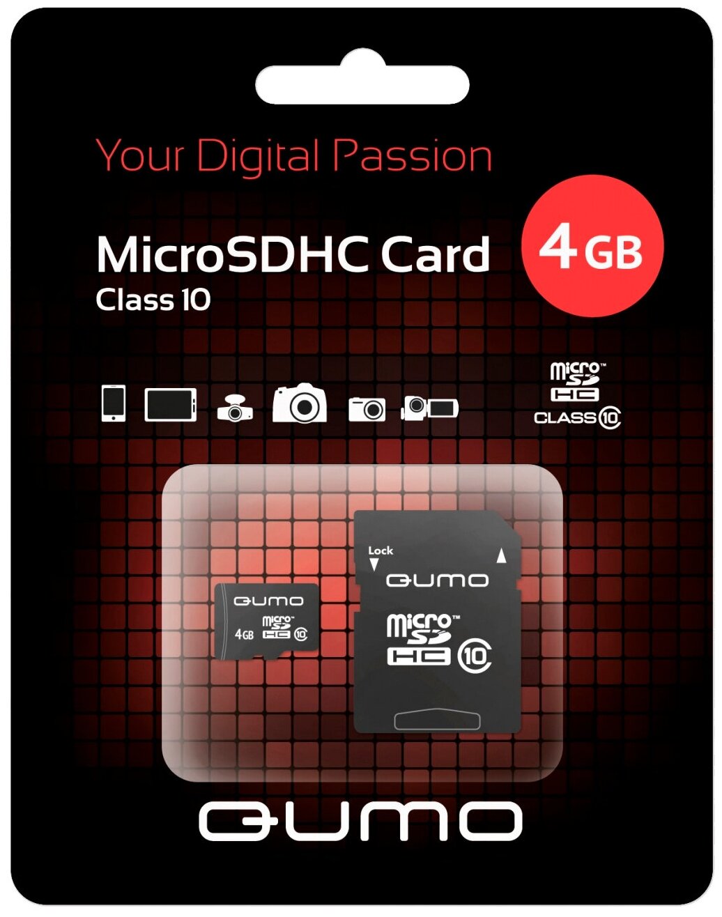 Карта памяти 4Gb microSDHC Qumo Class 10 + адаптер (0)