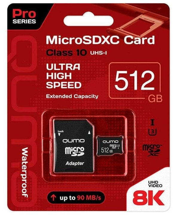 Карта памяти 512Gb microSDXC Qumo Pro Series Class 10 UHS-I U3 + адаптер (0)