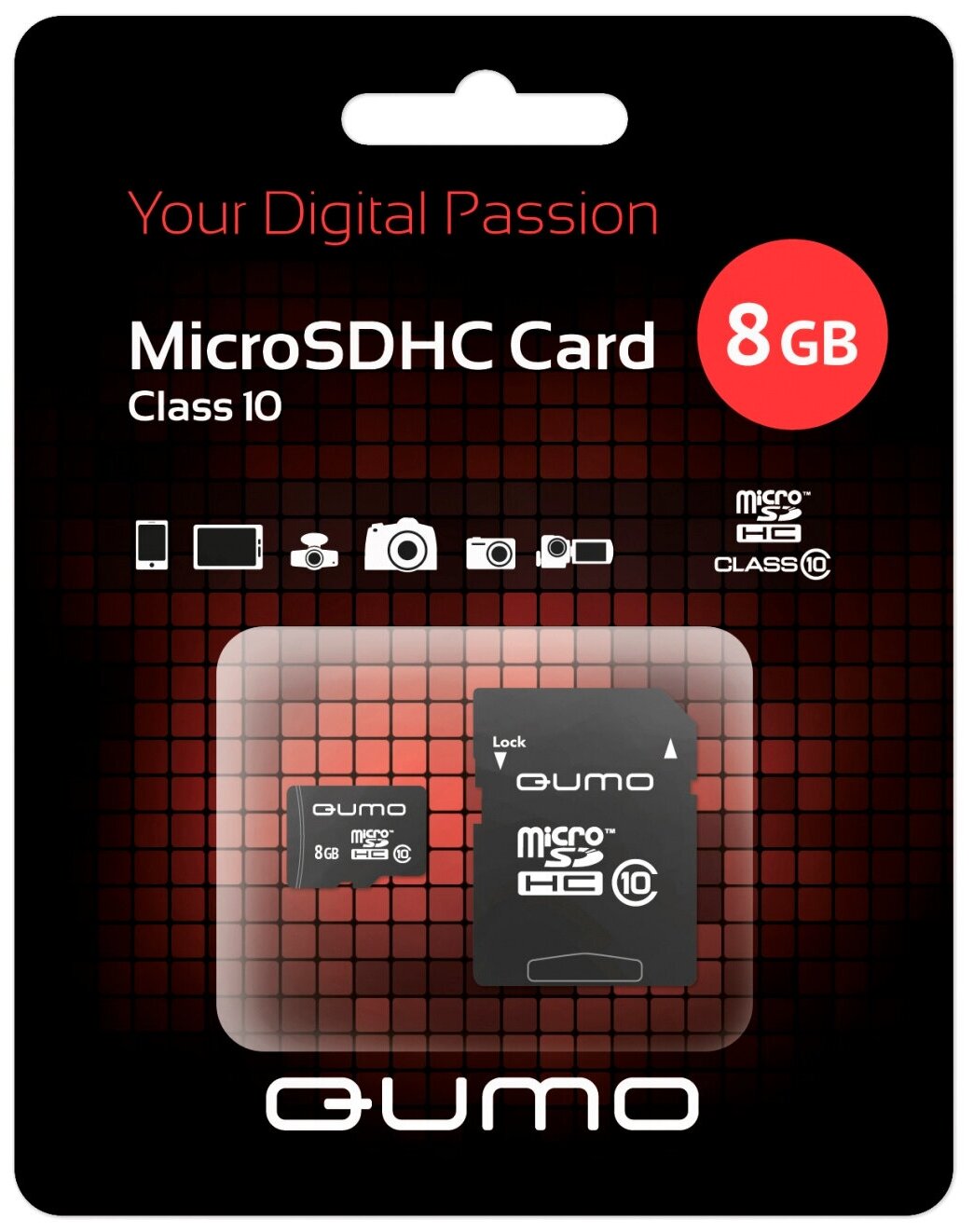 Карта памяти 8Gb microSDHC Qumo Class 10 + адаптер (0)