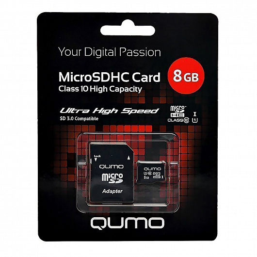 Карта памяти 8Gb microSDHC Qumo Class 10 UHS-I + адаптер (0)