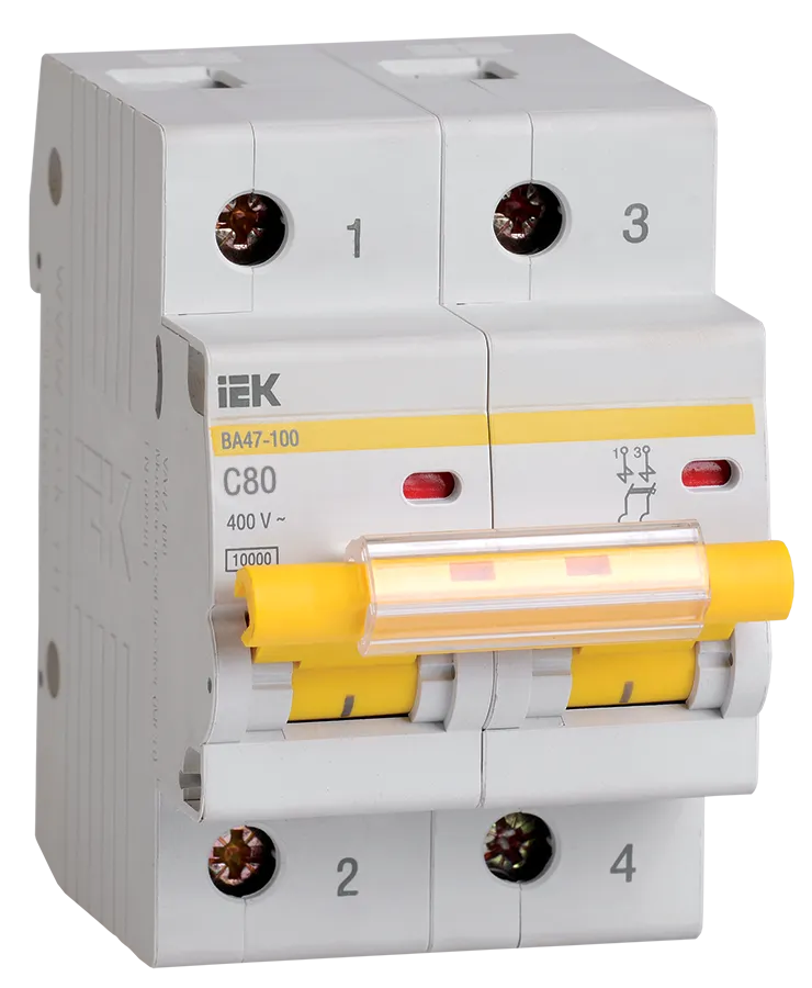 

Выключатель автоматический IEK - двухполюсный (2P/2П) 80А C 10кА (MVA40-2-080-C)
