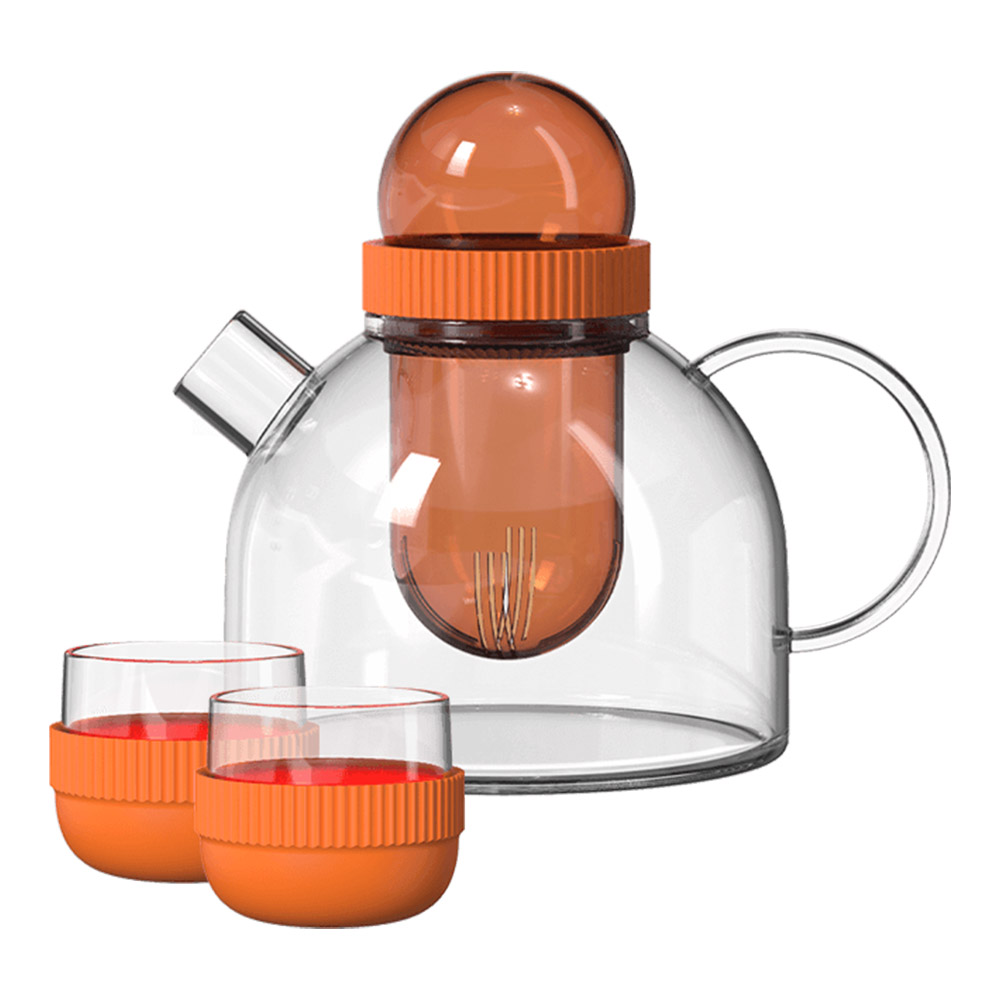 Заварочный чайник и две чашки KissKissFish BoogieWoogie Teapot with cups 0.8л., высокопрочное стекло, оранжевый (TEAP06-U)