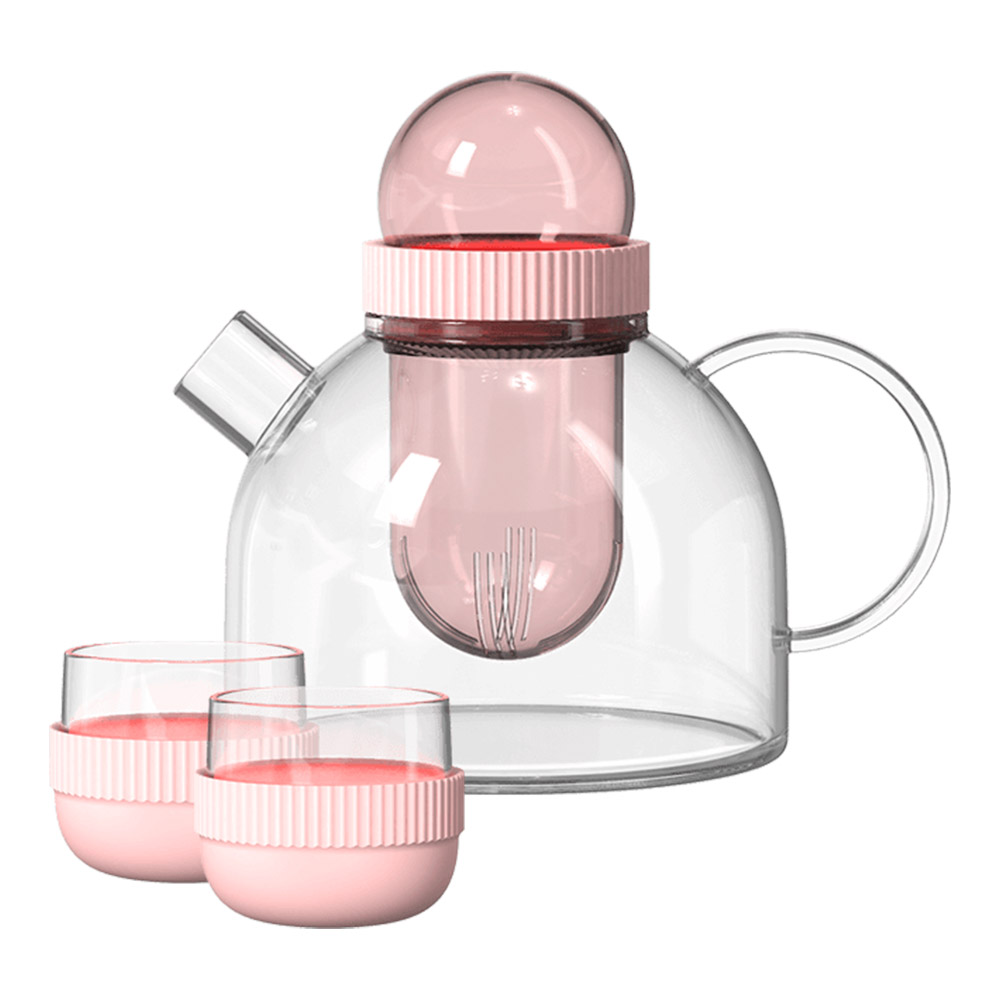 Заварочный чайник и две чашки KissKissFish BoogieWoogie Teapot with cups 0.8л., высокопрочное стекло, розовый (TEAP09-U)