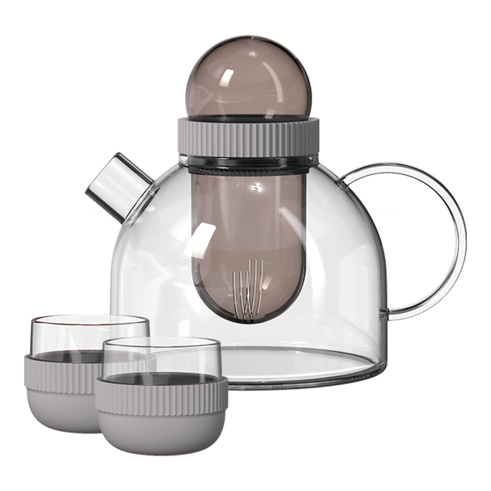 Заварочный чайник и две чашки KissKissFish BoogieWoogie Teapot with cups 0.8л., высокопрочное стекло, серый (TEAP07-U)