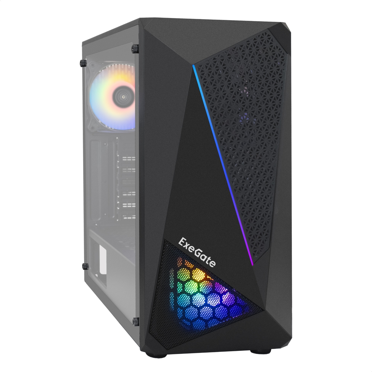 Корпус ExeGate EVO-8225, ATX, Midi-Tower, USB 3.2, RGB подсветка, черный, без БП (EX292858RUS)