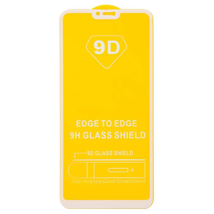 Защитное стекло ZeepDeep для экрана смартфона Xiaomi Redmi Note 6, Full Glue, защита динамика, ударопрочное, белая рамка, 9D (677945)