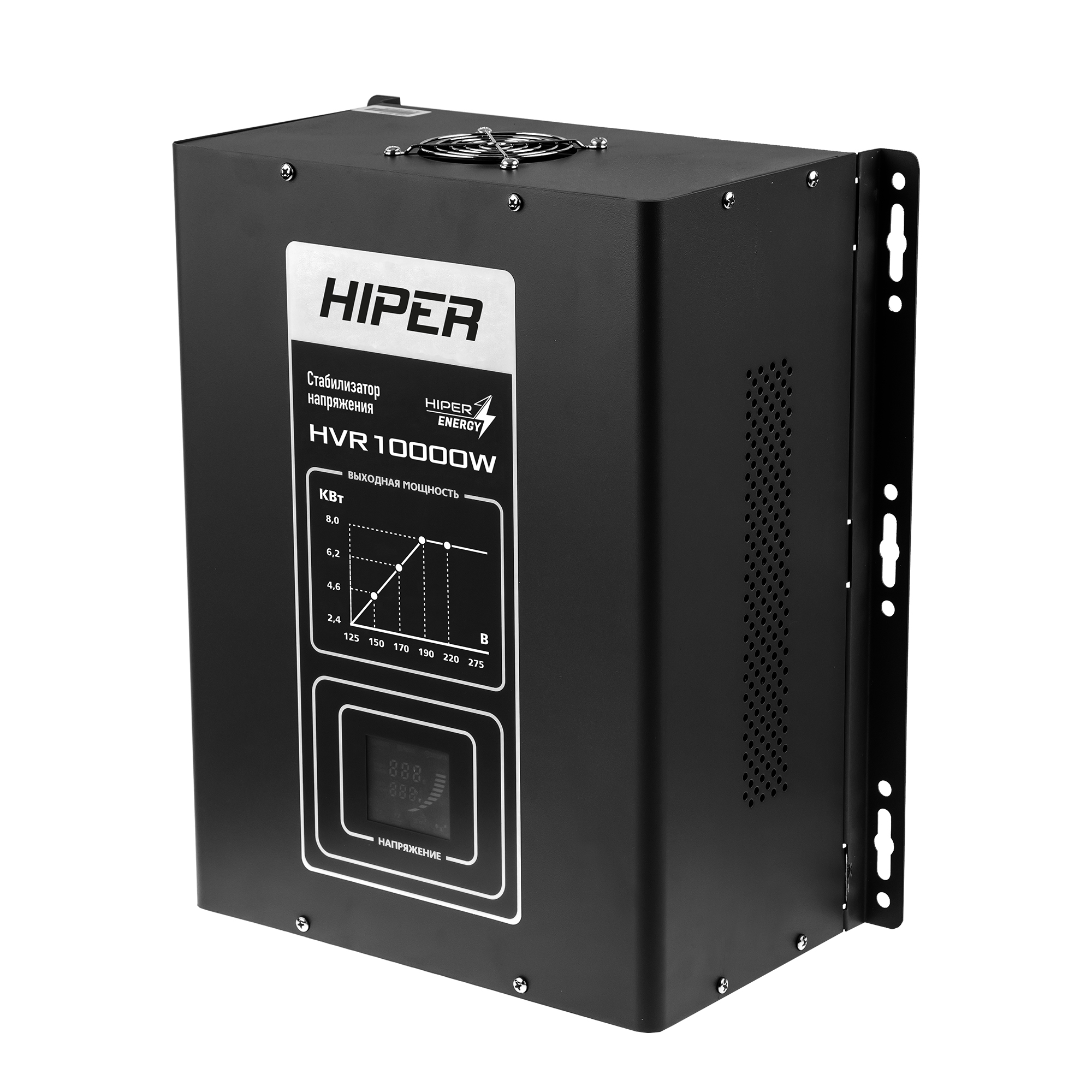 

Стабилизатор напряжения Hiper HVR10000W, 10000 VA, 8 кВт, клеммная колодка, черный, HVR10000W