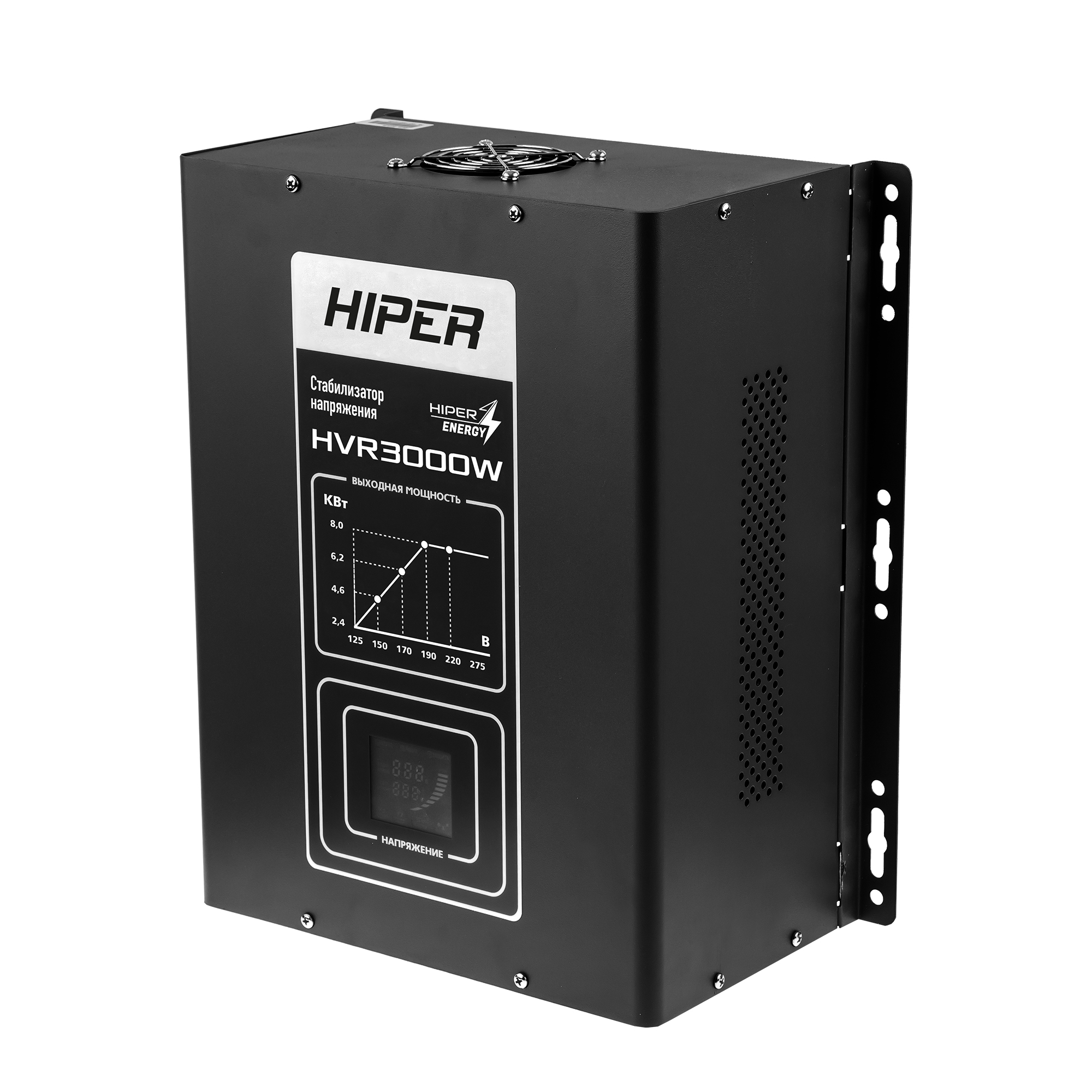 Стабилизатор напряжения Hiper HVR3000W, 3000 VA, 2.4 кВт, клеммная колодка, черный