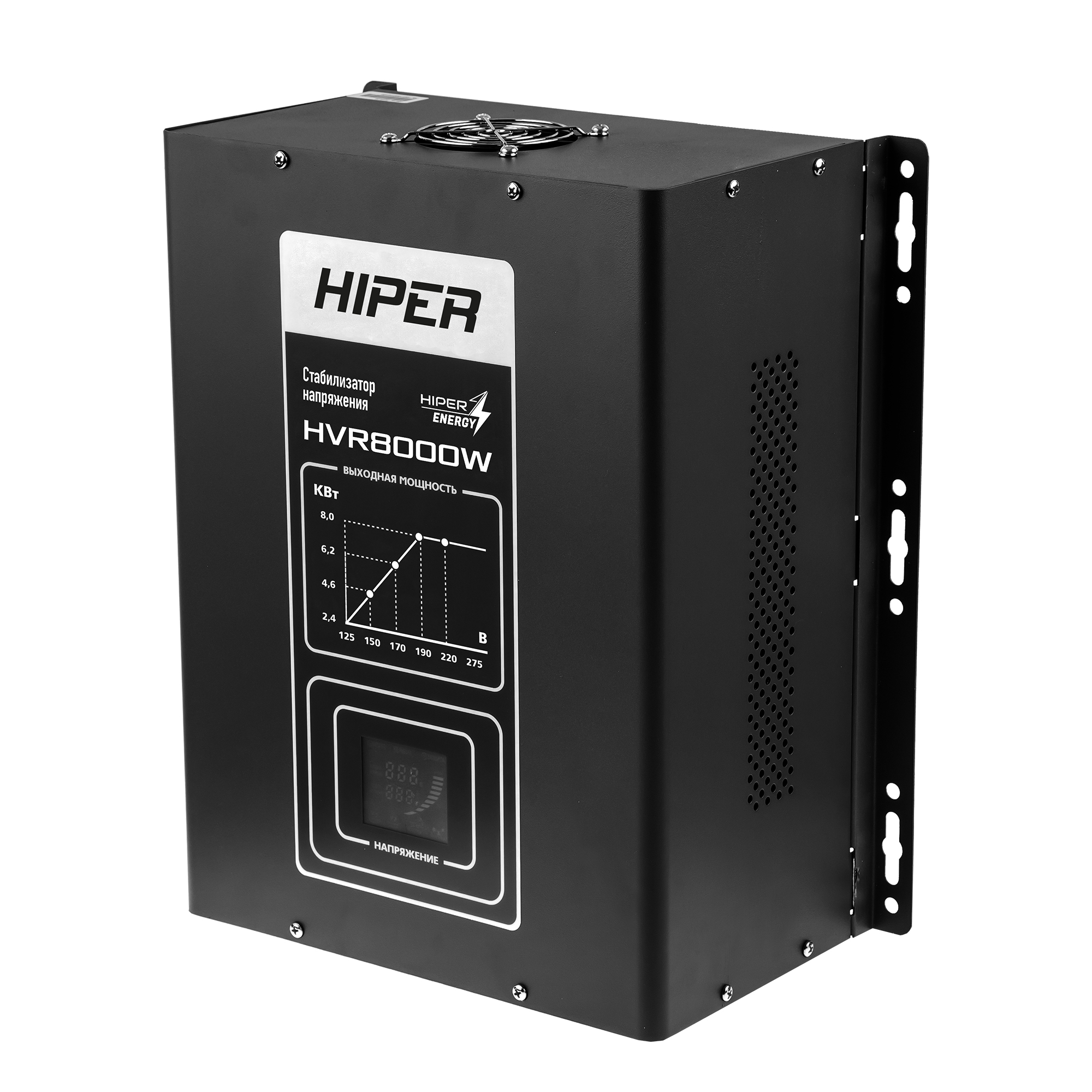 Стабилизатор напряжения Hiper HVR8000W, 8000 VA, 6.4 кВт, клеммная колодка, черный