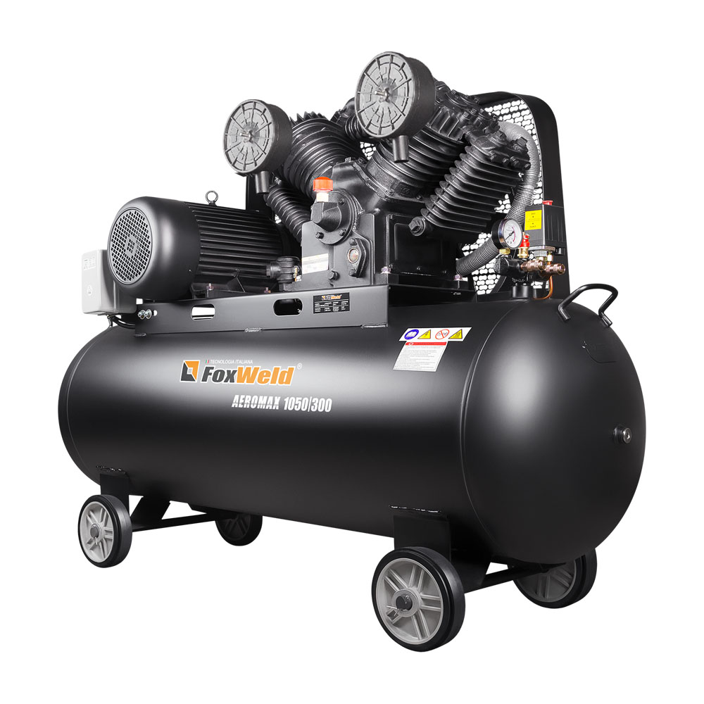 

Компрессор воздушный Foxweld AEROMAX 1050/300, 7.5кВт, 12 бар, 1050л/мин, 380В, 300л, масляный, электрический, поршневой, ременной (5888), AEROMAX 1050/300