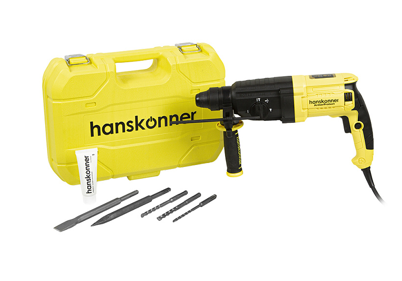 

Перфоратор Hanskonner HRH0826LRE, сетевой, SDS-Plus, 900Вт, 3.3 Дж, 1200 об/мин, 5500 уд/мин, пластиковый кейс, 3.15кг, HRH0826LRE