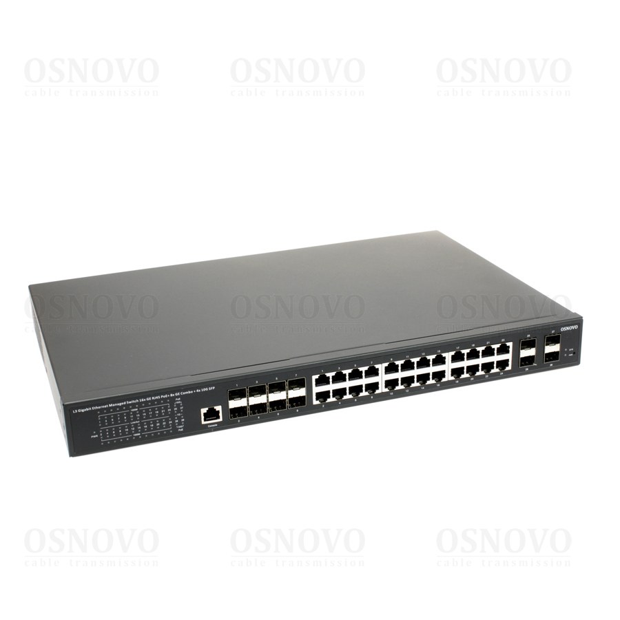 

Коммутатор Osnovo SW-32G4X-3L, управляемый, кол-во портов: 16x1 Гбит/с, combo RJ-45/SFP 8x1 Гбит/с, кол-во SFP/uplink: SFP+ 4x10 Гбит/с, установка в стойку, PoE: 16x30Вт (макс. 375Вт), SW-32G4X-3L