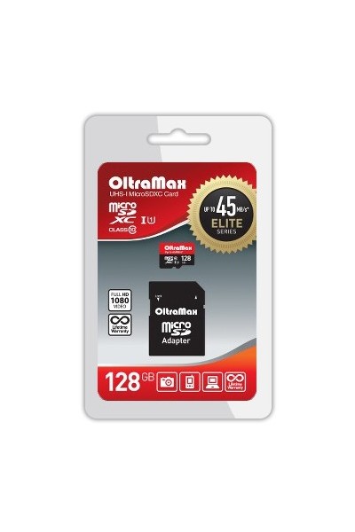 Карта памяти 128Gb microSDXC OltraMax Elite Class 10 UHS-I U1 + адаптер (OM128GCSDXC10UHS-1-ElU1)