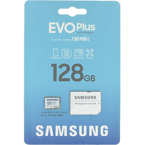 Карта памяти 128Gb microSDXC Samsung EVO Plus Class 10 UHS-I U3 V30 A2 + адаптер (MB-MC128KA/APC)