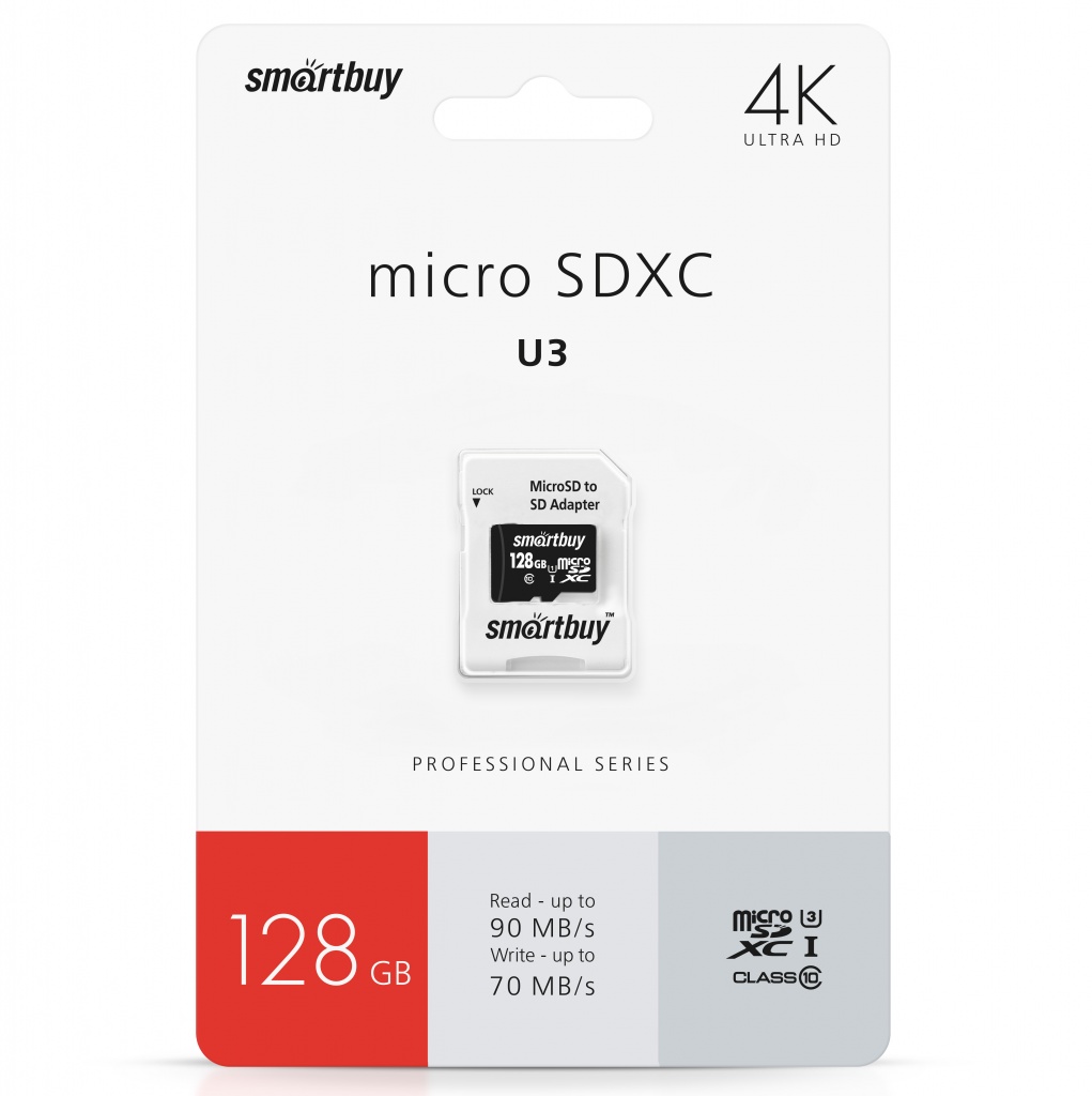 Карта памяти 128Gb microSDXC SmartBuy Pro Class 10 UHS-I U3 + адаптер (SB128GBSDCL10U3-01)